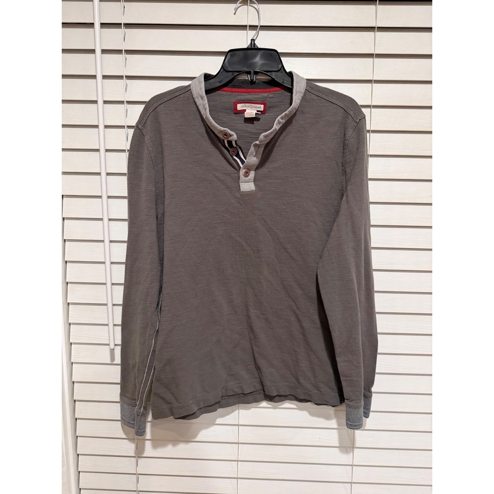 Carbon2Cobalt Mens Gray Long Sleeve Henley Shirt‎ Size Medium Casual Cotton